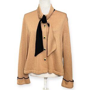 San Remo Laura Knits Cardigan Womens M/ L Knit Scarf Tie Gold Buttons Vintage